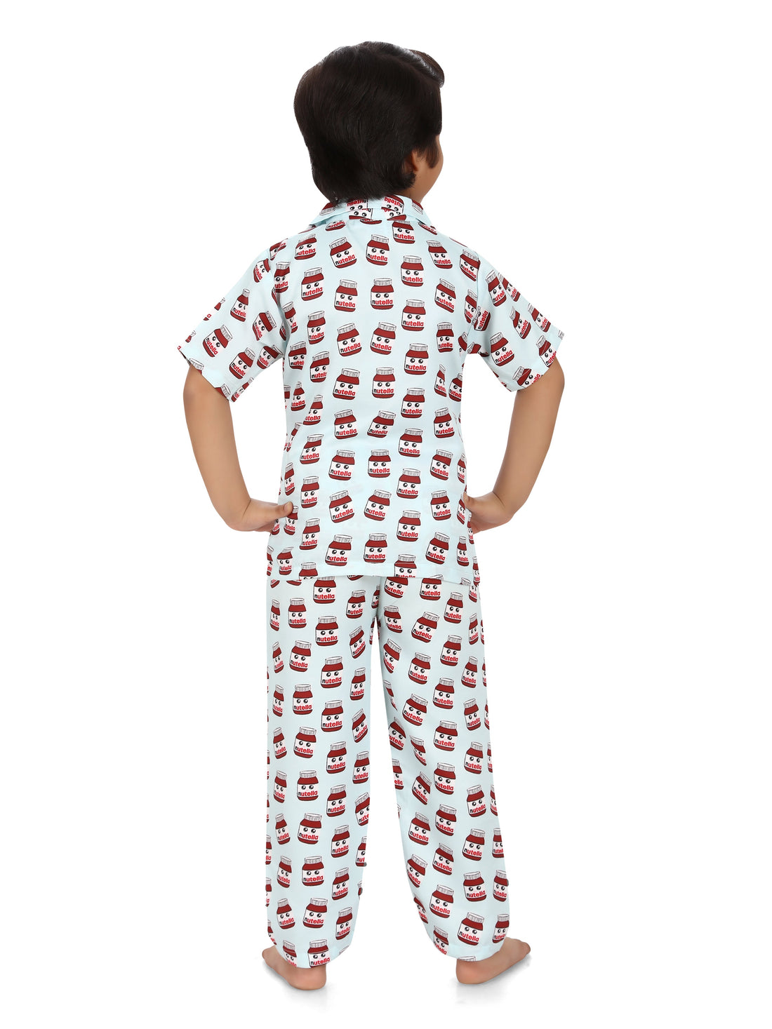 B&B Feather Soft Cotton Printed Half Sleeve Kids Nightwear Night Suit Shirt and Pyjama Combo Set - Creamy Nutella