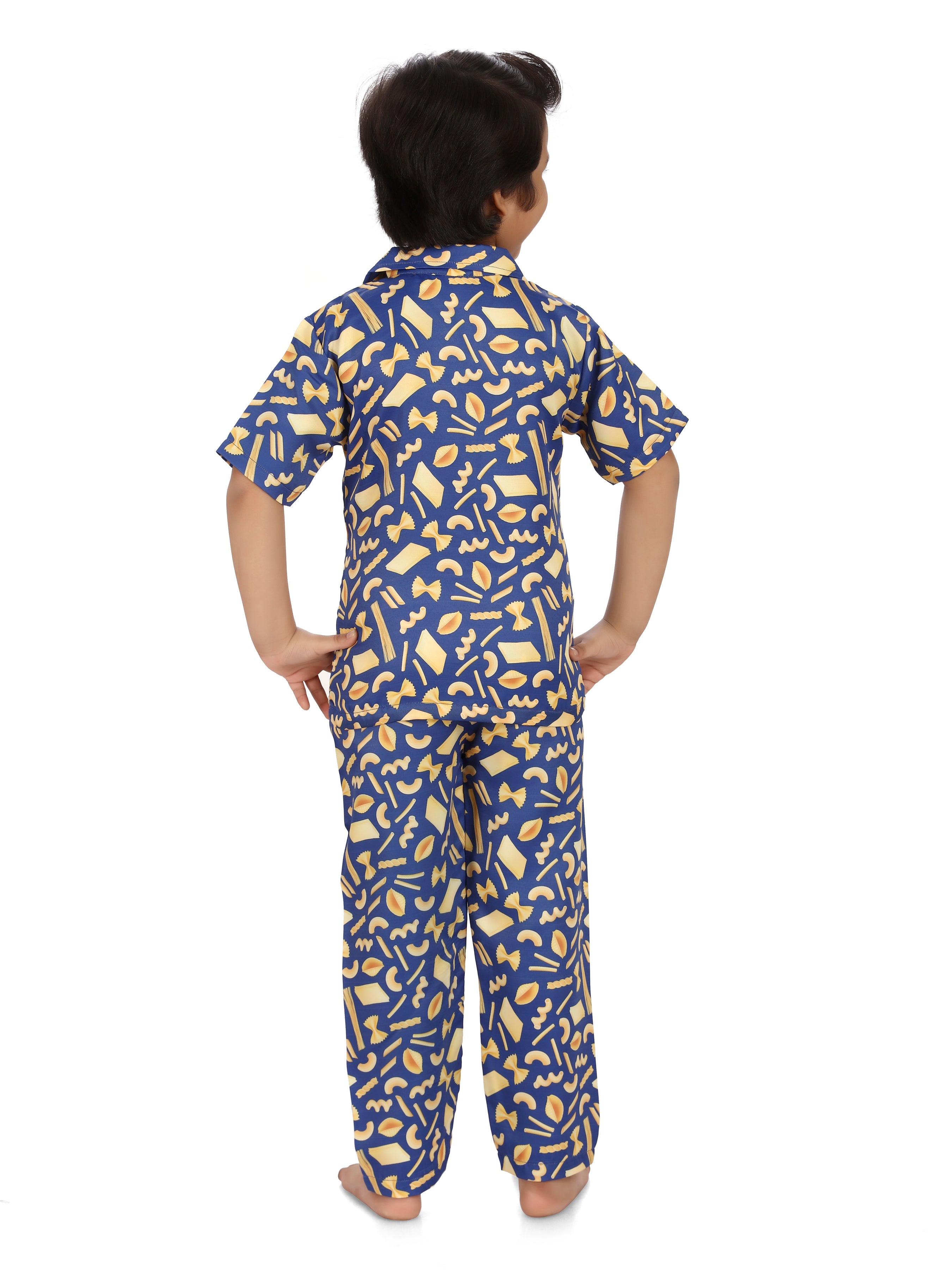 B&B Feather Soft Cotton Printed Half Sleeve Kids Nightwear Night Suit Shirt and Pyjama Combo Set - Cheesy Italian Pasta