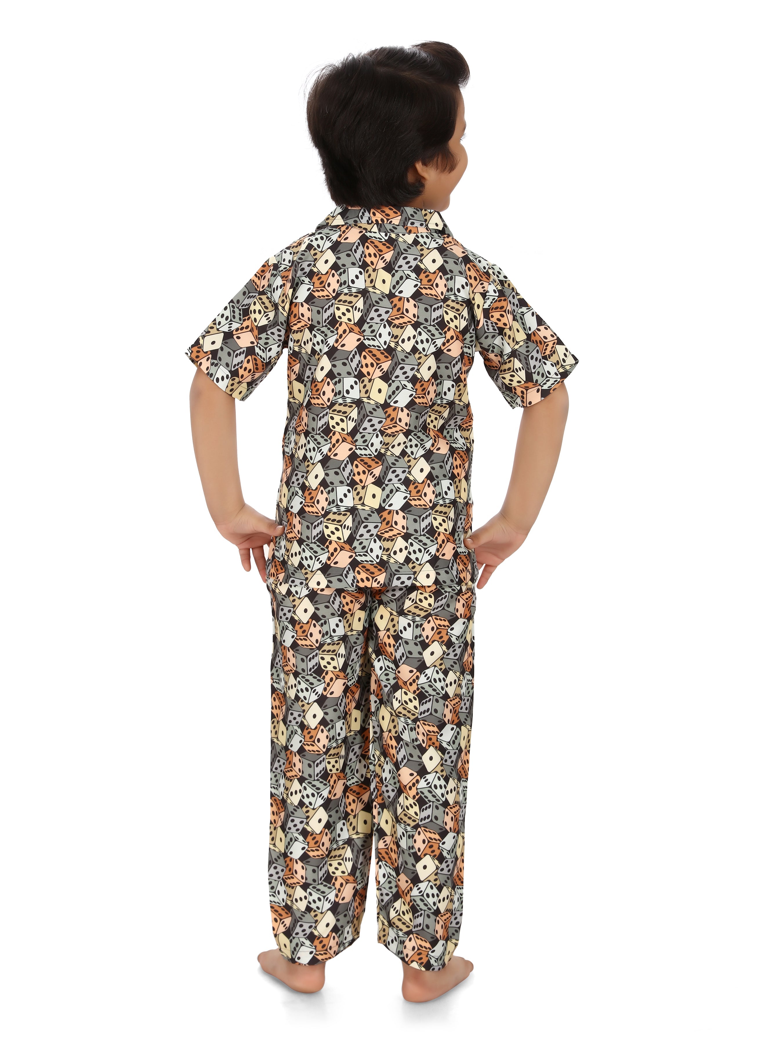 B&B Feather Soft Cotton Printed Half Sleeve Kids Nightwear Night Suit Shirt and Pyjama Combo Set - Cube Dices