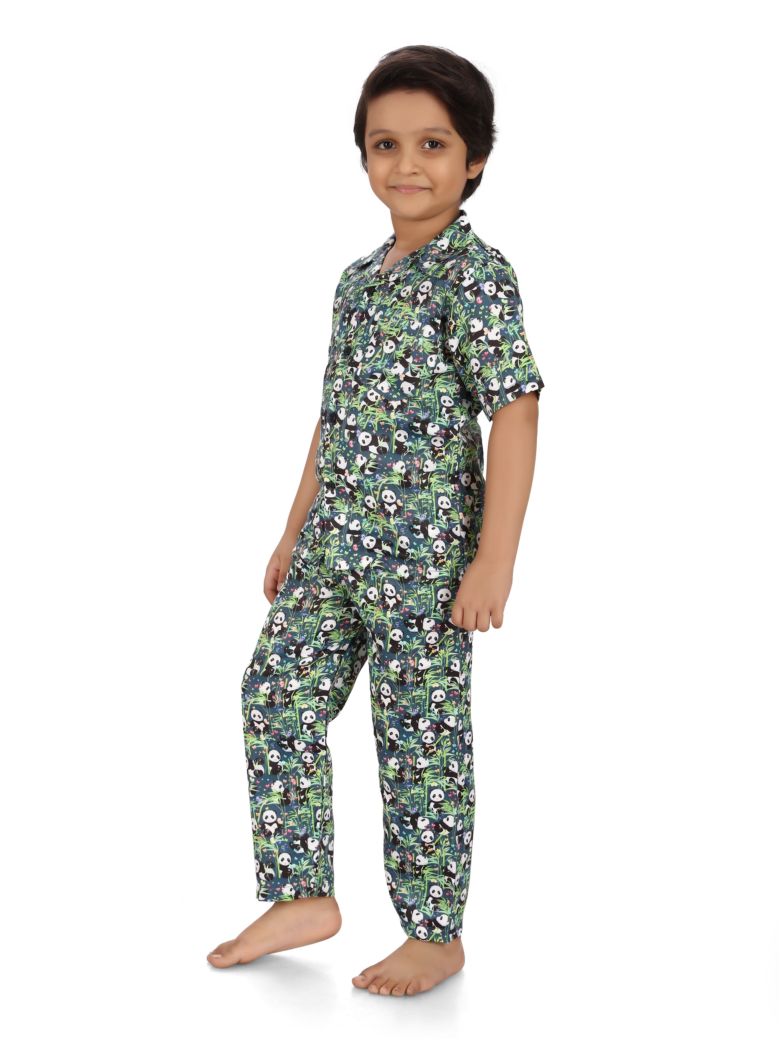 B&B Feather Soft Cotton Printed Half Sleeve Kids Nightwear Night Suit Shirt and Pyjama Combo Set - Lazy Panda