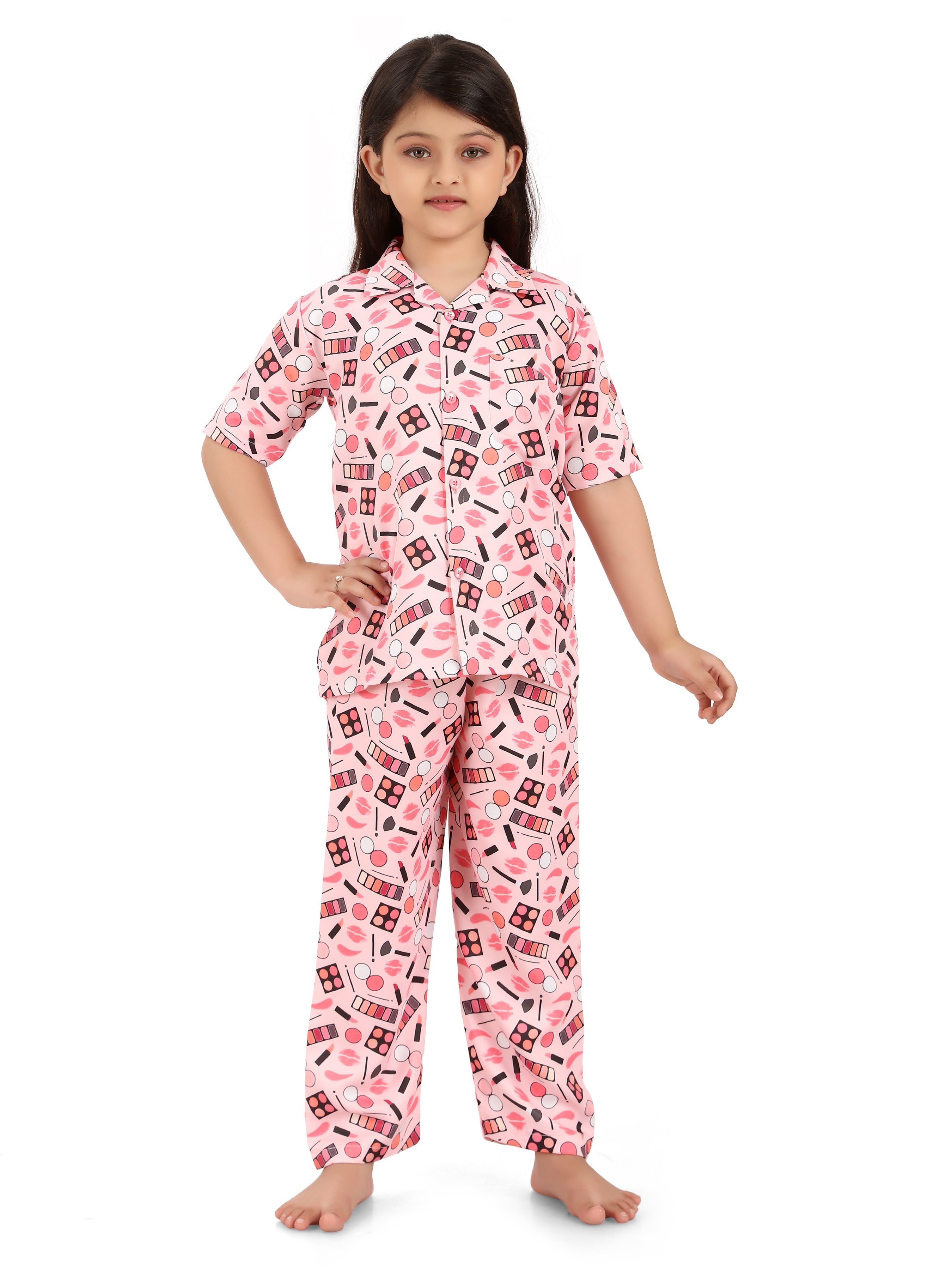 B&B Feather Soft Cotton Printed Half Sleeve Kids Nightwear Night Suit Shirt and Pyjama Combo Set - Make Up Cosmetics