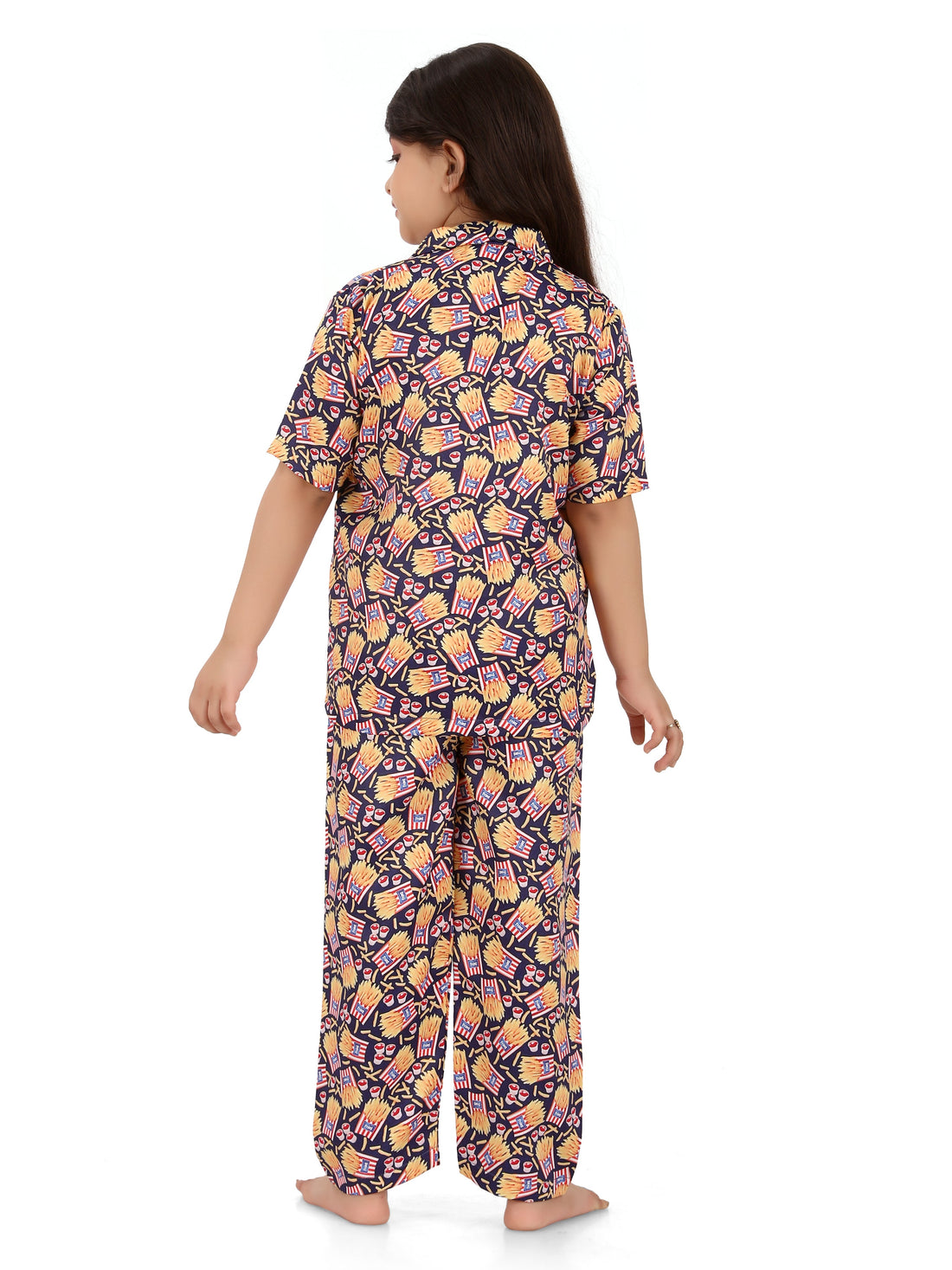 B&B Feather Soft Cotton Printed Half Sleeve Kids Nightwear Night Suit Shirt and Pyjama Combo Set - French Fries
