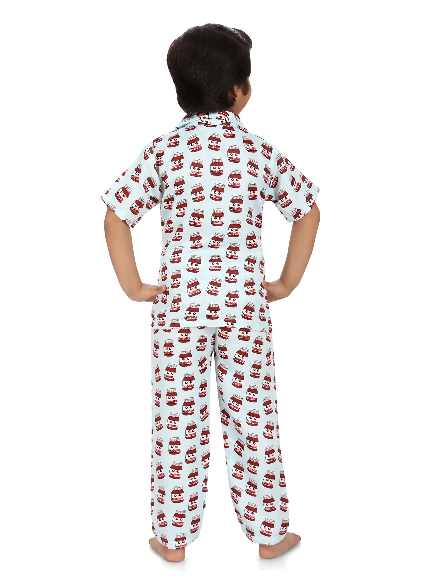 B&amp;B Feather Soft Cotton Printed Half Sleeve Kids Nightwear Night Suit Shirt and Pyjama Combo Set - Creamy Nutella