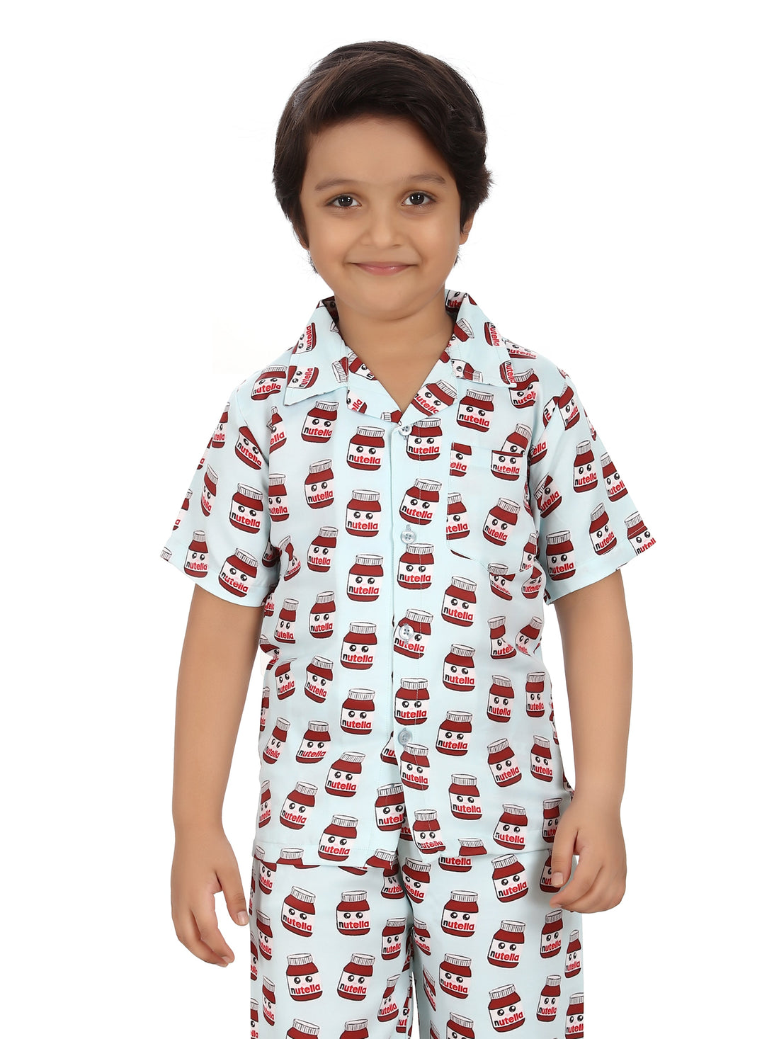 B&B Feather Soft Cotton Printed Half Sleeve Kids Nightwear Night Suit Shirt and Pyjama Combo Set - Creamy Nutella