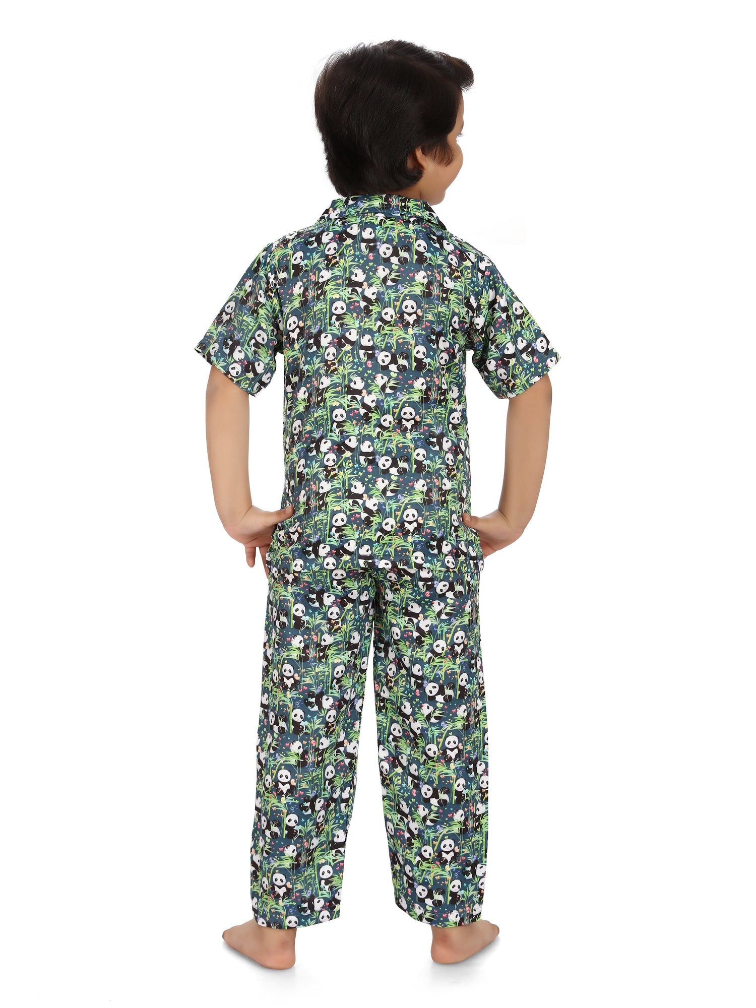 B&amp;B Feather Soft Cotton Printed Half Sleeve Kids Nightwear Night Suit Shirt and Pyjama Combo Set - Lazy Panda