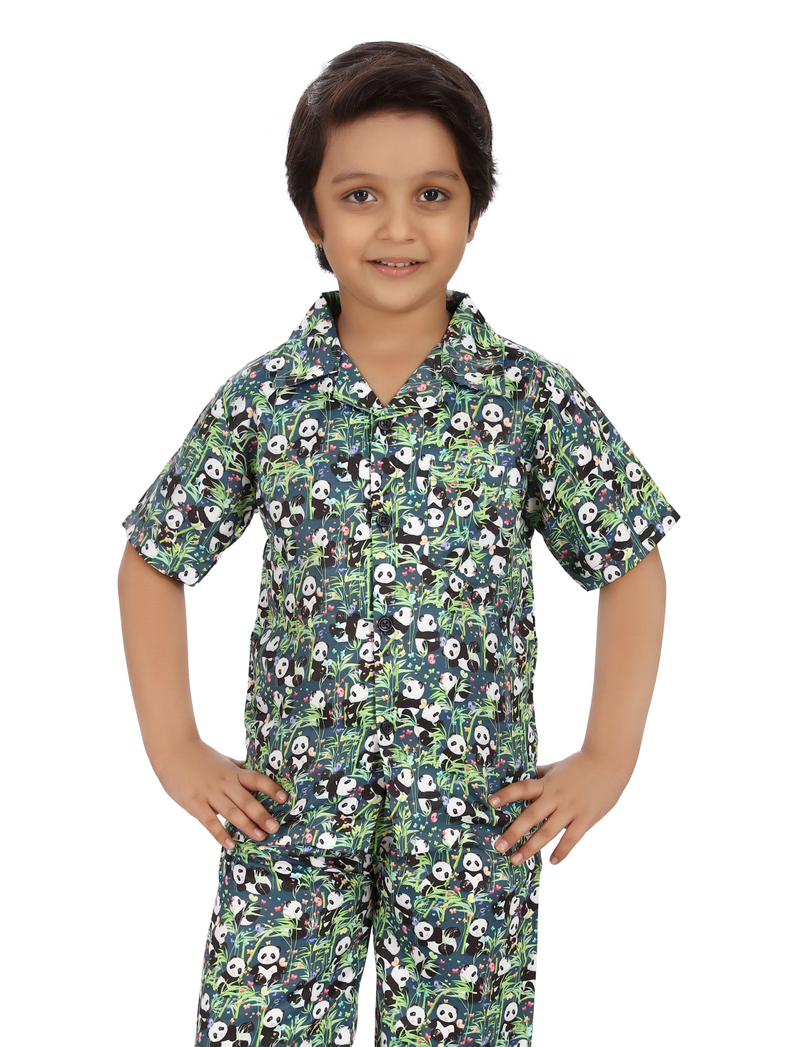 B&B Feather Soft Cotton Printed Half Sleeve Kids Nightwear Night Suit Shirt and Pyjama Combo Set - Lazy Panda