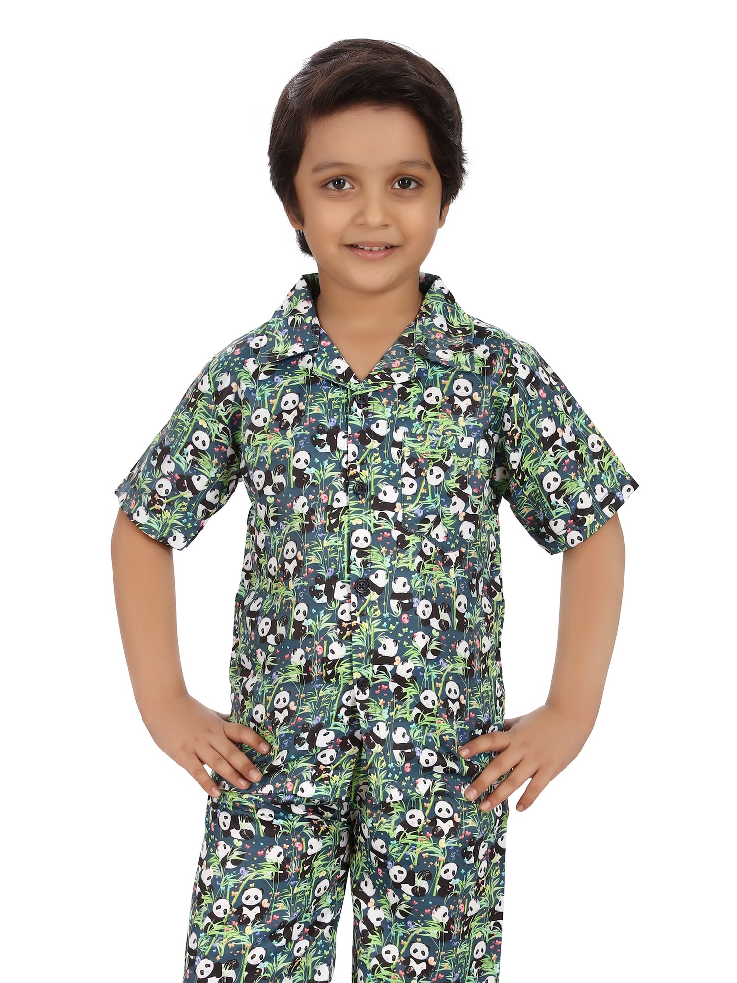 B&amp;B Feather Soft Cotton Printed Half Sleeve Kids Nightwear Night Suit Shirt and Pyjama Combo Set - Lazy Panda