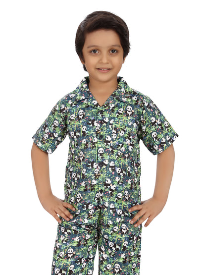 B&amp;B Feather Soft Cotton Printed Half Sleeve Kids Nightwear Night Suit Shirt and Pyjama Combo Set - Lazy Panda