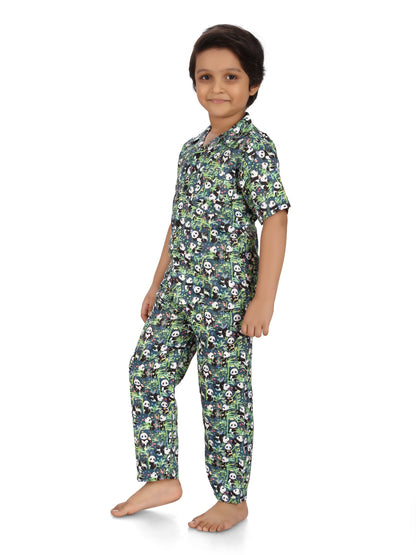 B&amp;B Feather Soft Cotton Printed Half Sleeve Kids Nightwear Night Suit Shirt and Pyjama Combo Set - Lazy Panda