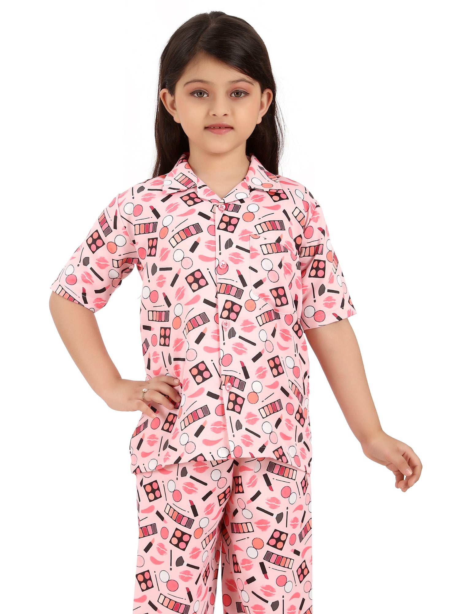 B&amp;B Feather Soft Cotton Printed Half Sleeve Kids Nightwear Night Suit Shirt and Pyjama Combo Set - Make Up Cosmetics